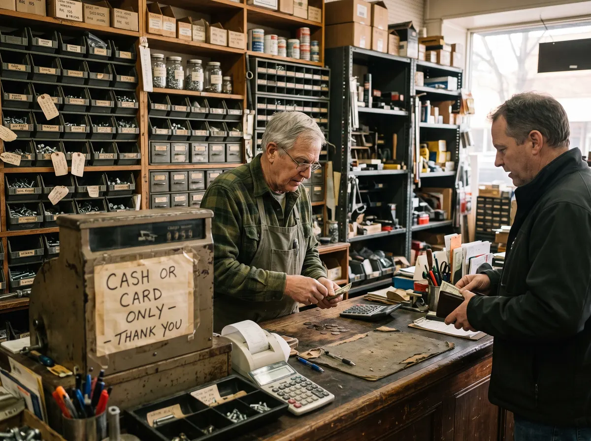 The counter of an independent hardware store.